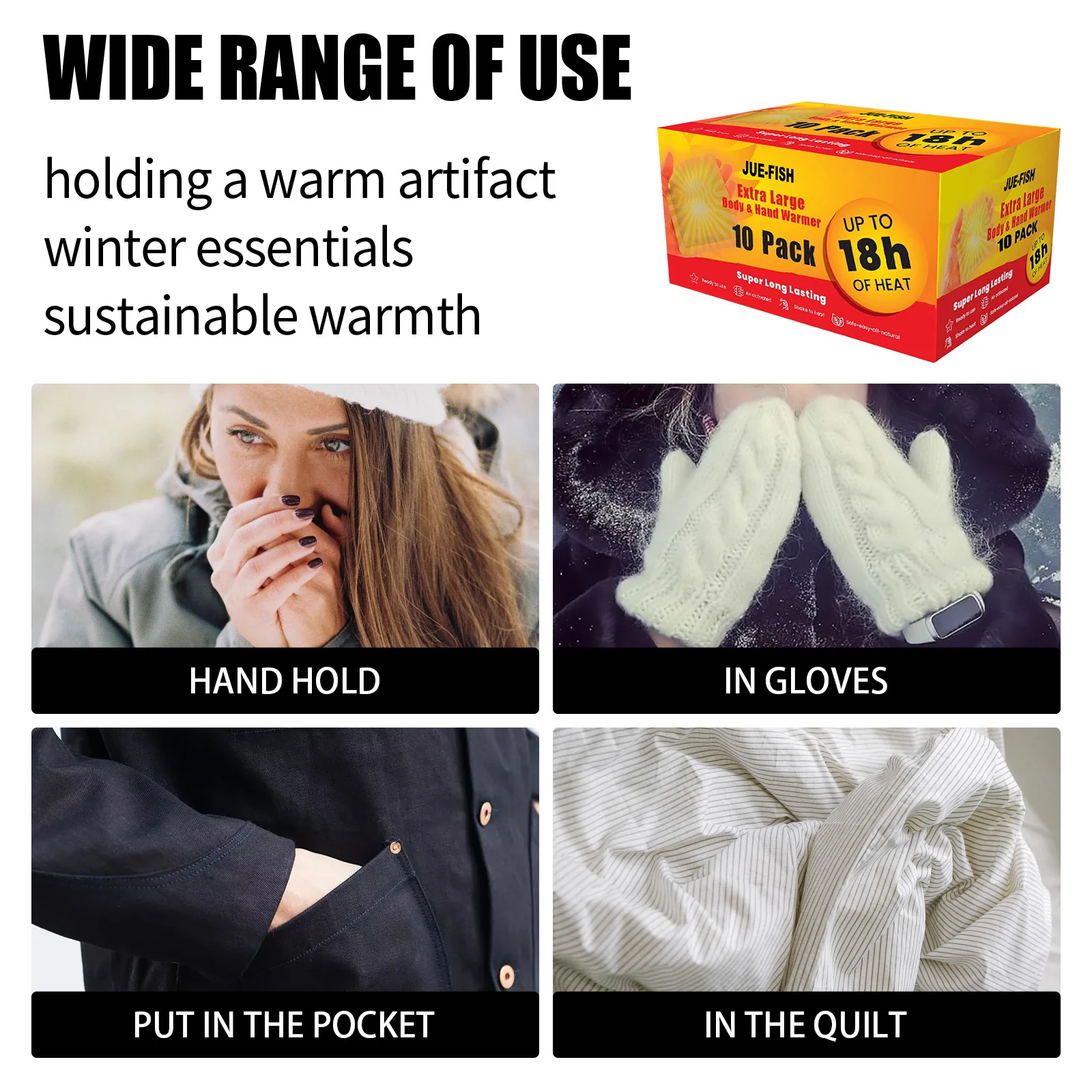 Multipurpose Hand Warmer, Natural Lasting Heat Patch, Self Adhesive Feet, Body Warm Paste Pad for Winter Warming