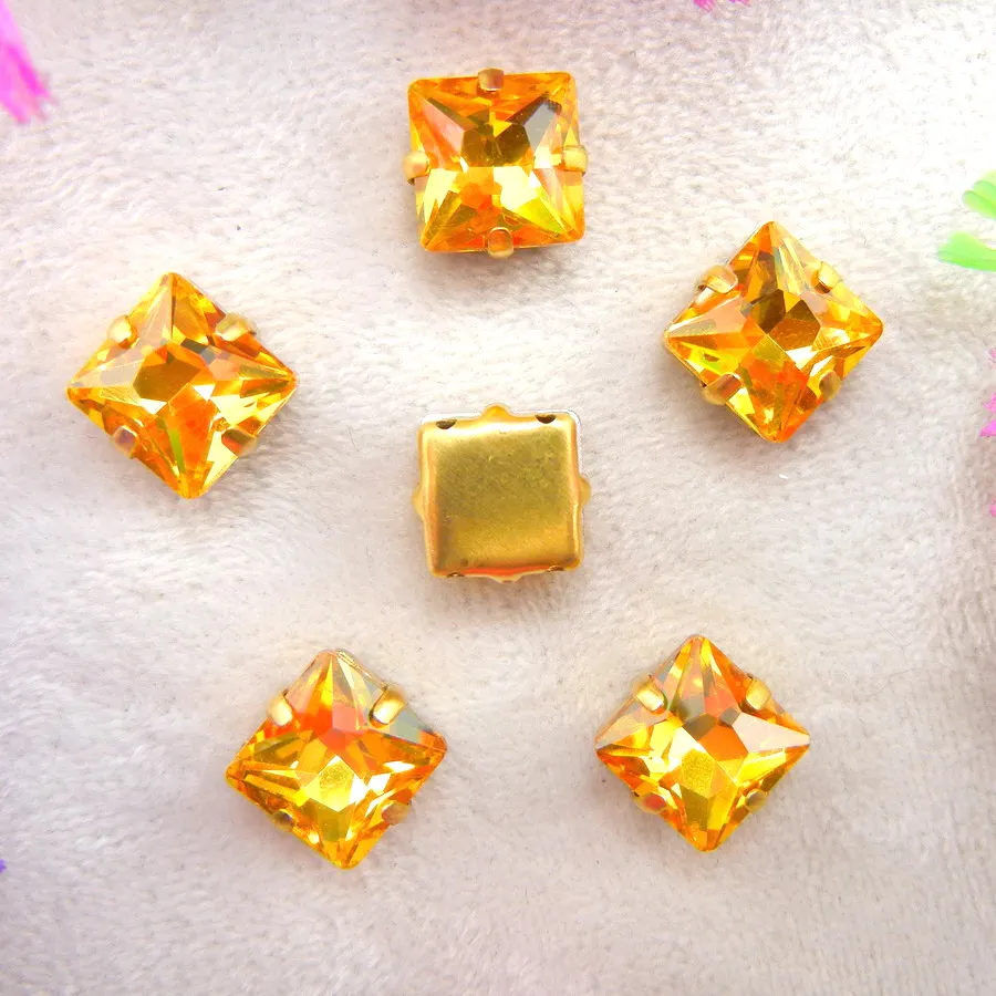 Glaskristall-Goldkrallenfassungen 8mm 10mm 12mm Schöne Farbmischung Quadratische Form Aufnähbare Strassperlen Hochzeitsschuhe DIY-Verzierung – Detail 5