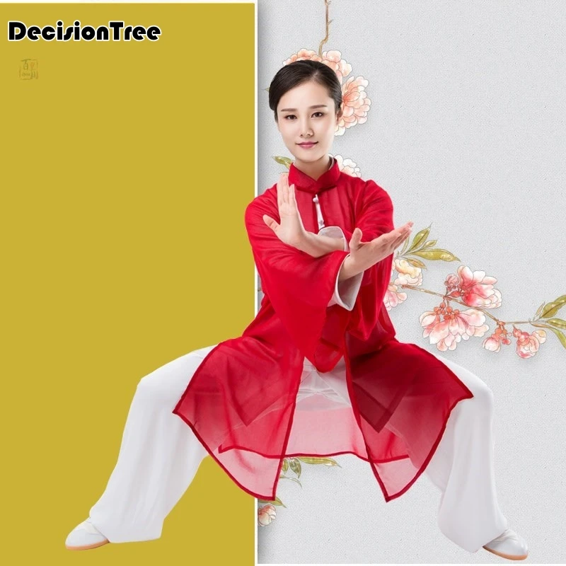 2023 wushu kung fu uniform tai chi suit leisure shawls women single shawls elegant gradient taiji clothes for men chiffon cloak