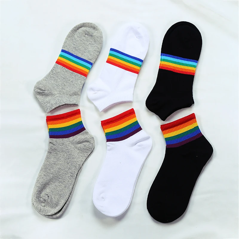 Rainbow Three-color Striped Socks Warm Casual Cotton Socks Korean Women's Socks Socks Women's Socks Round Neck Rainbow Socks