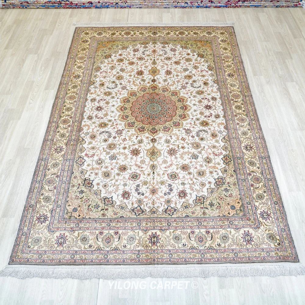 6'x9' Oriental Persian Silk Carpet Beige Hand Knotted Elegant Rug (YJH256A)