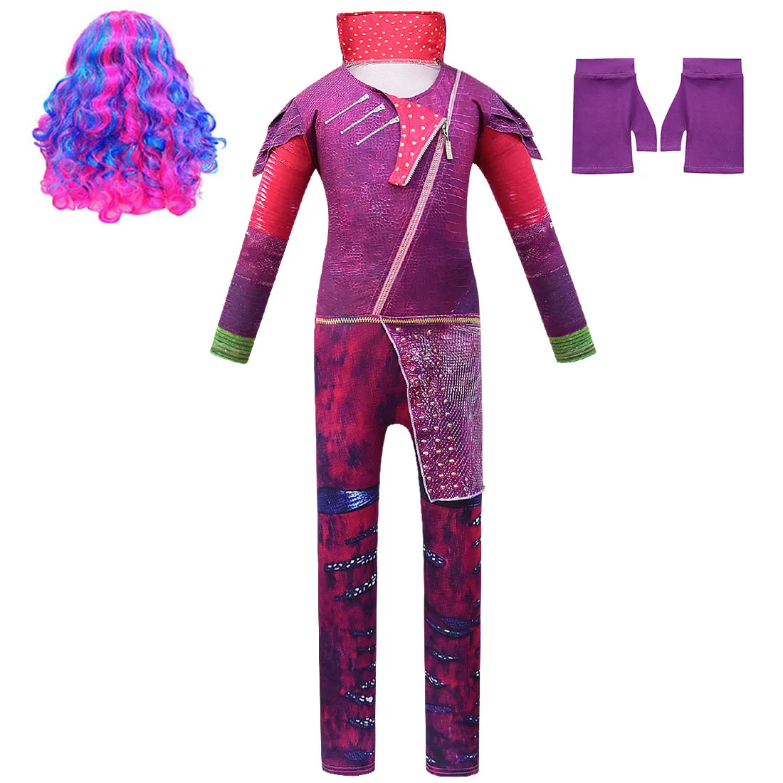 Girls Halloween Descendants Costume for Kids Descendants 3 Mal Cosplay Fantasia Costumes Fancy Party Girls Bodysuit Wig Gloves