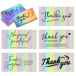 50pcs Rainbow Holo Thank You Cards Laser Order Business Card for Wedding,Baby Shower,Bridal Shower, Birthday, Appreciation 9*5cm