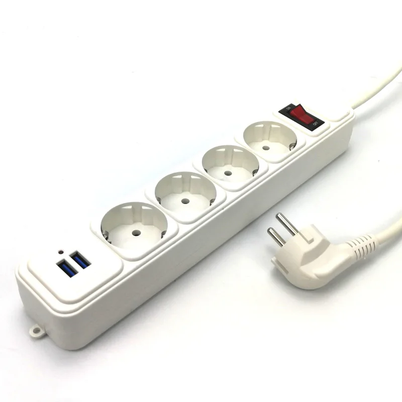 

2 Round Pin EU Socket Power Strip Switch EU Plug With 1.4M/1.8M//2M/4.8M/ Extension Cord Surge Protector 3/4 AC Outlets 3/2 USB