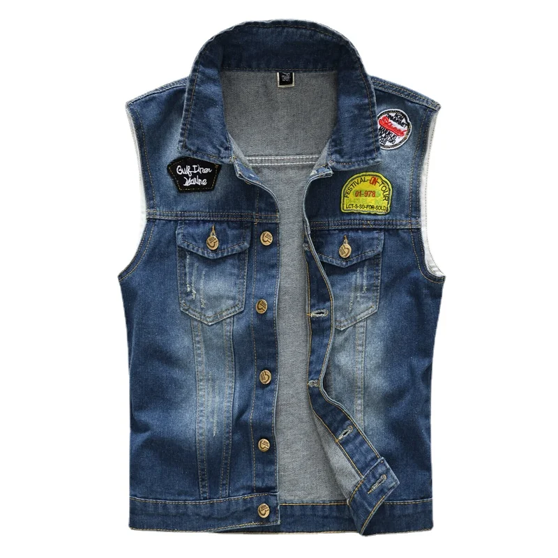 

HOT New Mens Casual Denim Vests Hip Hop Jean Coats Spring Sleeveless Slim Fit Jean Jacket Vest Male Jeans Tank Top Plus Size 5XL