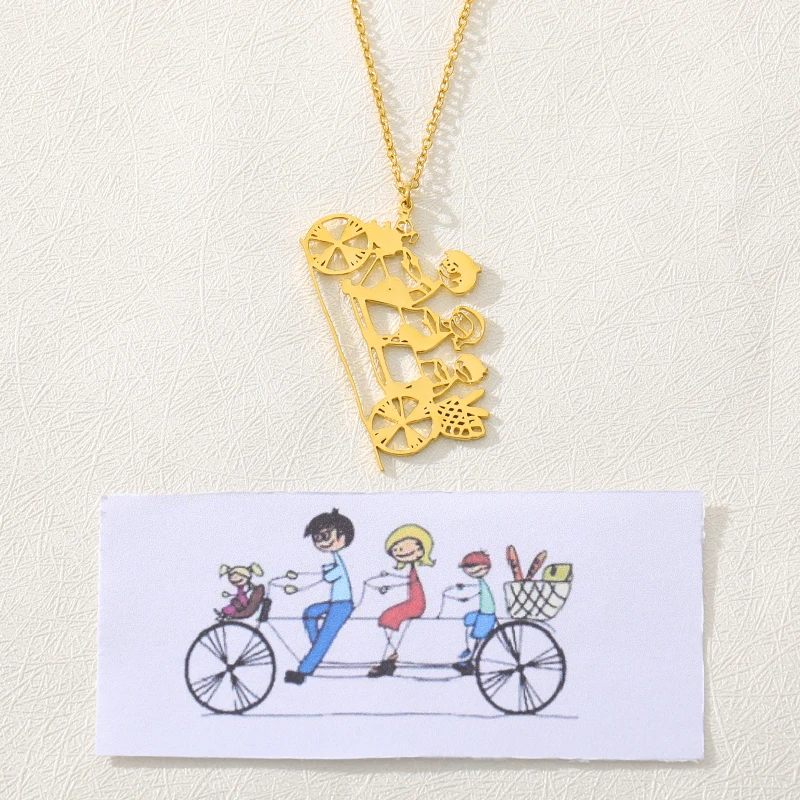 Custom Children Drawing Necklace Kid's Art Child Artwork Stainless Steel Choker Necklace Collares Jewelry Birthday Gift for Kid