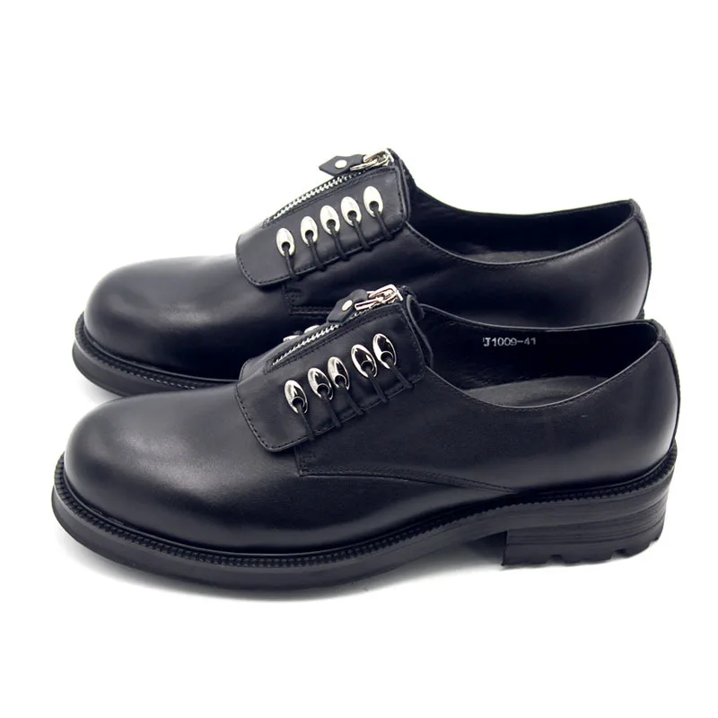 

British Style Zip Platform Round Toe Casual Shoes Men Retro Height Increasing Genuine Cow Leather Shoes Office Formal Footwear