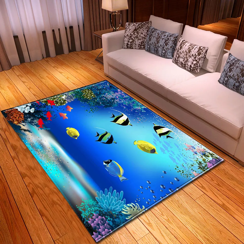 

Ocean Fishes Rug for Living Room Dolphin Kids Play Room Mats 3D Carpets for Bedroom Carpet Home Decor Kitchen Rug Bathroom Mat