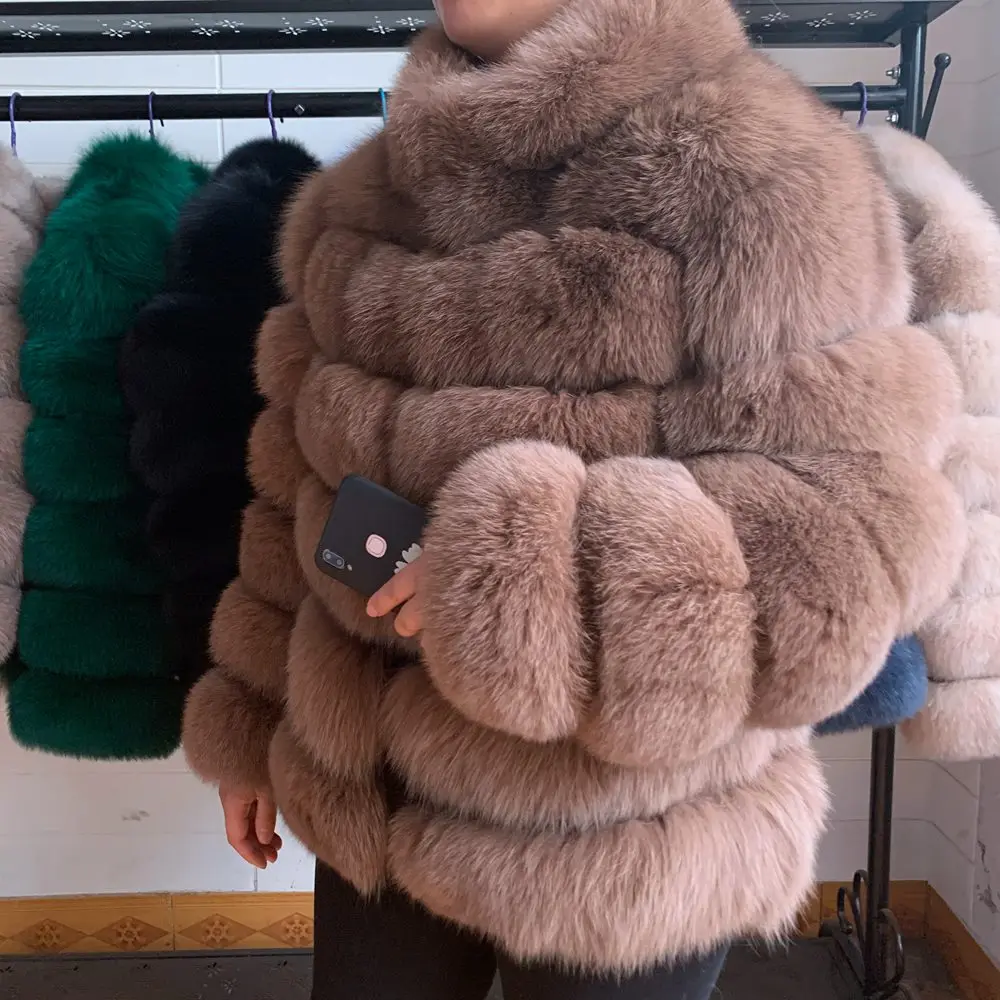 Женские короткие меховые из искусственного меха с натуральным мехом зимнее пальто размера плюс со стоячим воротником с длинным рукавом Шуба из