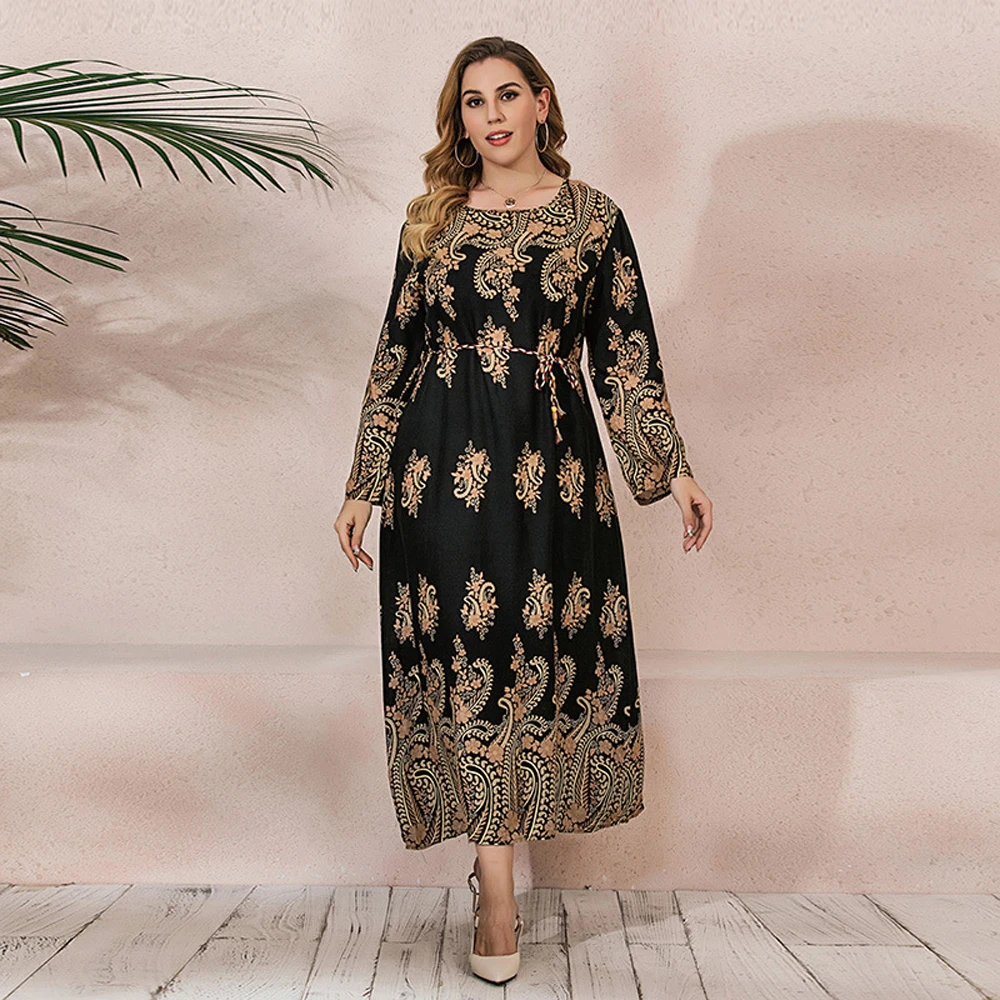 2289 XL-5XL Black Red Dress Autumn Casual Maxi Dresses For Ladies From 50 To 60 Years Clothes Plus Size Robe Women's Long Sleeve