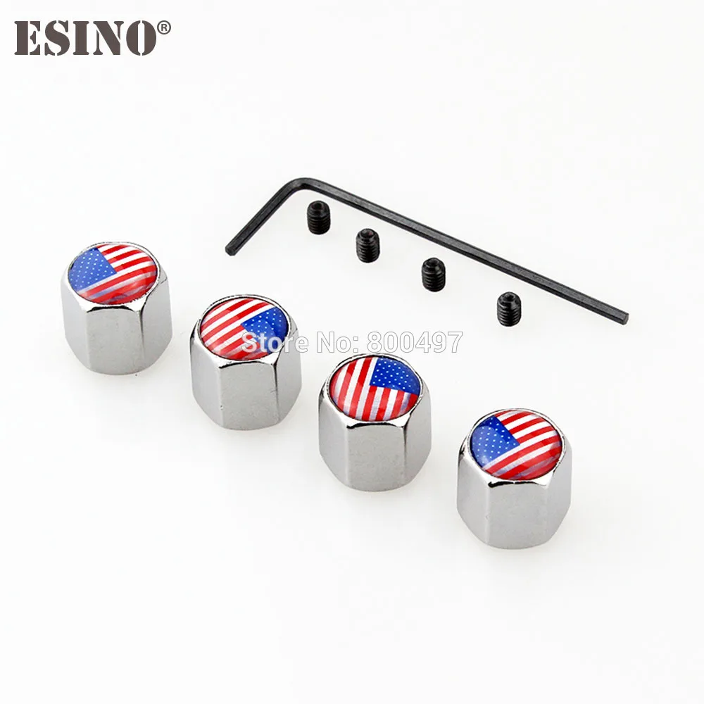 4 x Car Styling America National Flag Anti-theft Stainless Wheel Tire Valve Stems Caps Car Wheel Tire Stem Air Valve Caps