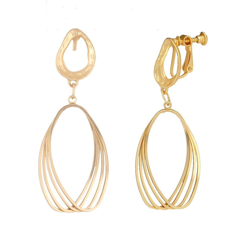 GRACE JUN Korea Style Gold Color  Copper Material Geoemtric  Clip on Earrings Without Pierced Elegant Cuff Ear Clip Anti-allergy