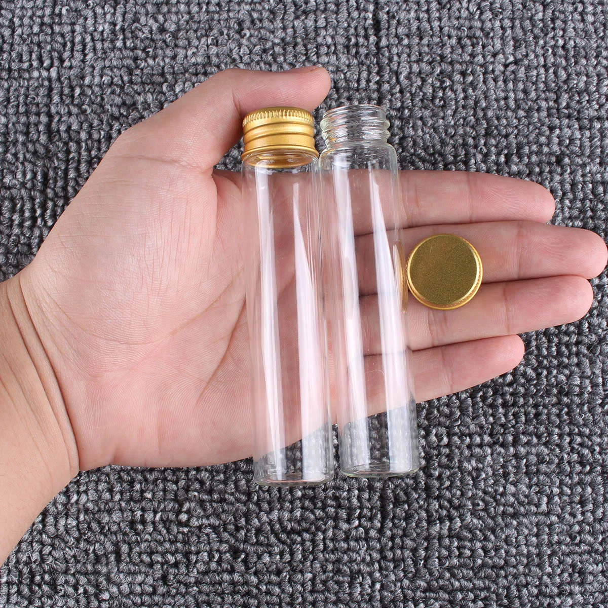 24 pieces 25ml Transparent Glass Spice Bottles with Golden Aluminum Lids 22*100mm Pill Container for Art DIY Crafts