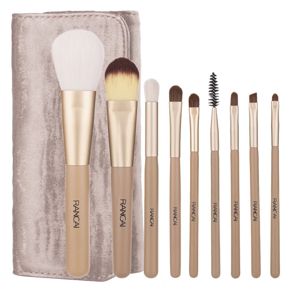 RANCAI Luxurious 9pcs Makeup Brushes set Powder Foundation Blusher Eyeshadow Brush Kabuki Cosmetics Tools+ Leather Case