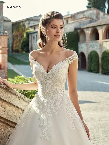Imagen 2 del producto Vestidos De Novia De encaje con hombros descubiertos, con apliques De cuello en V, 2023