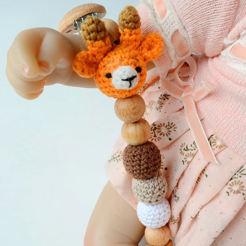 Baby Dummy Chain  Pacifier Clip Bear/Deer/Fox/ Elephant/Lion/Koala Head Bead Dummy Clip Infant Teether Toy Dropshipping