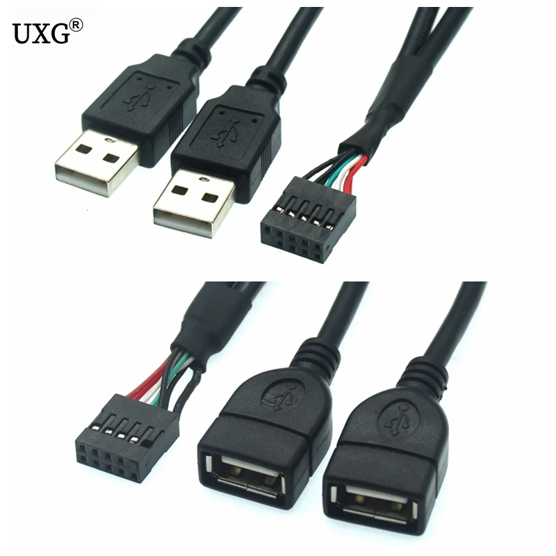 PC Motherboard USB2.0 9Pin Female to Dual A USB Male & Dual A USB Female Splitter Data SHORT Cable 24AWG Wire  0.5m