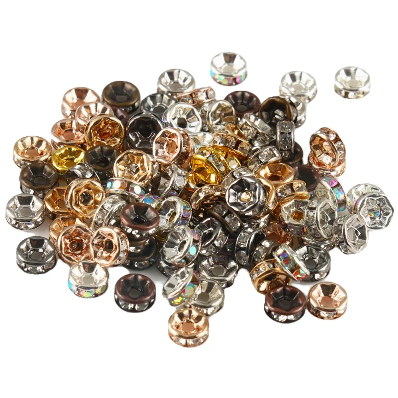 50pcs/lot 4mm-10mm Gold Color Crystal Round Loose Rondelle Spacer Beads for Needlework Jewelry Making DIY Bracelet Necklace