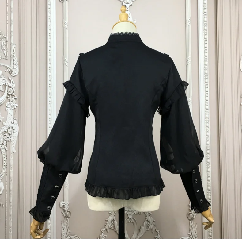 White Diamond Bow Stand Collar Lantern Sleeve Medieval Victorian Top Gothic Lolita Blouse Vintage Shirts For Women Plus Size