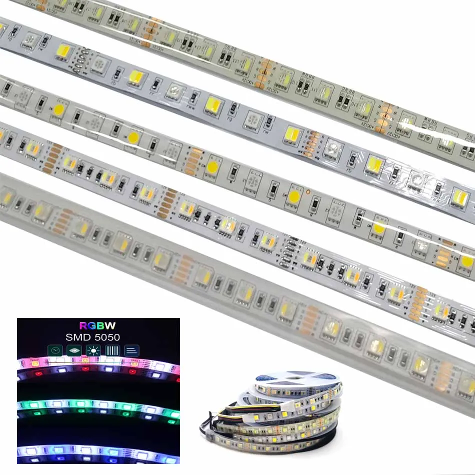 High quality 5M LED strip 5050 DC12V/24V 4 in1/ 5 in1 5colors chips RGBCCT RGB+WW+CW 60LEDs/M RGBW RGBWW Flexible LED Strip