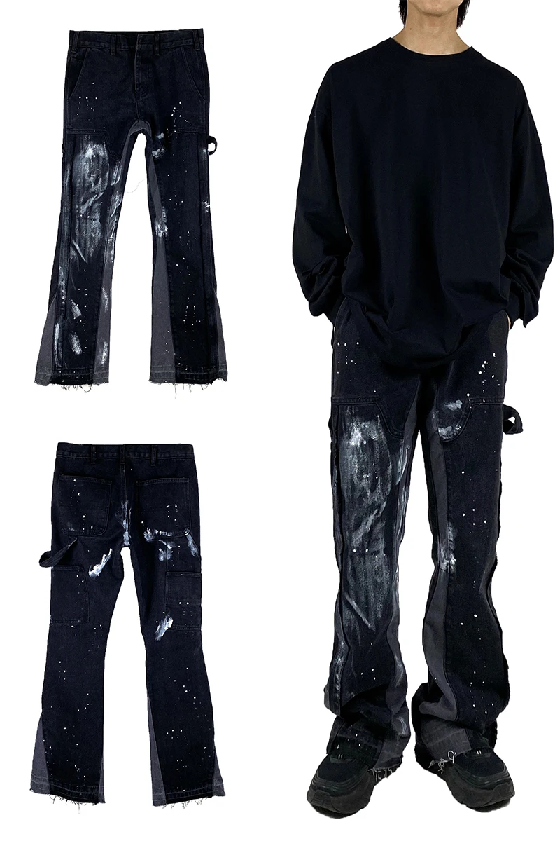 Donne High street dark grunge graffiti stampa ciondolo pantaloni gotico punk harajuku jeans denim nero per coppie uomo capris