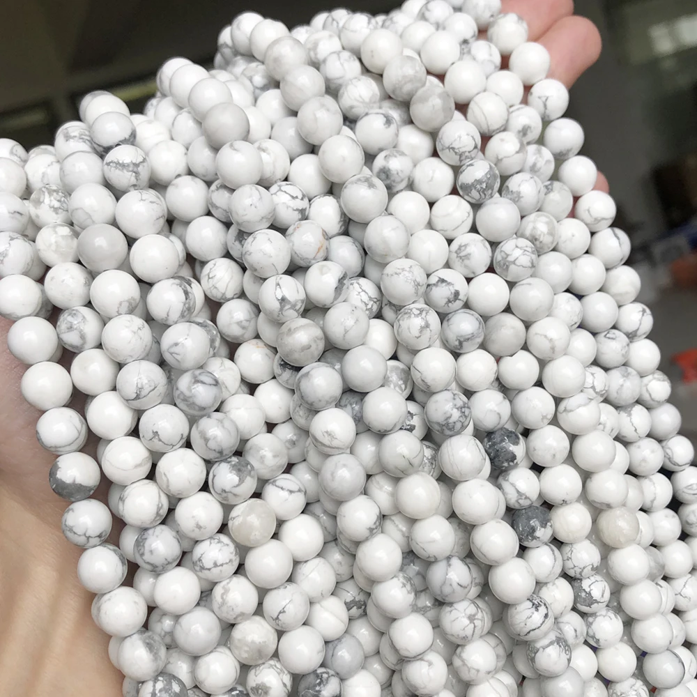 Natural Stone Howlite White Turquoises Round Loose Spacer Beads For Jewelry Making DIY Bracelets Necklaces 4/6/8/10/12MM 15''