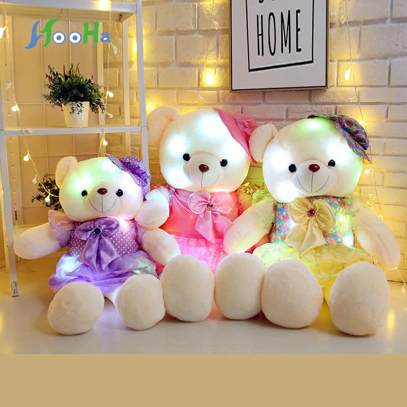 50cm Valentine's Day Present Creative Light Up Led Teddy Bear Stuffed Animals Plush Toy Colorful Glowing Bear Christmas Gift