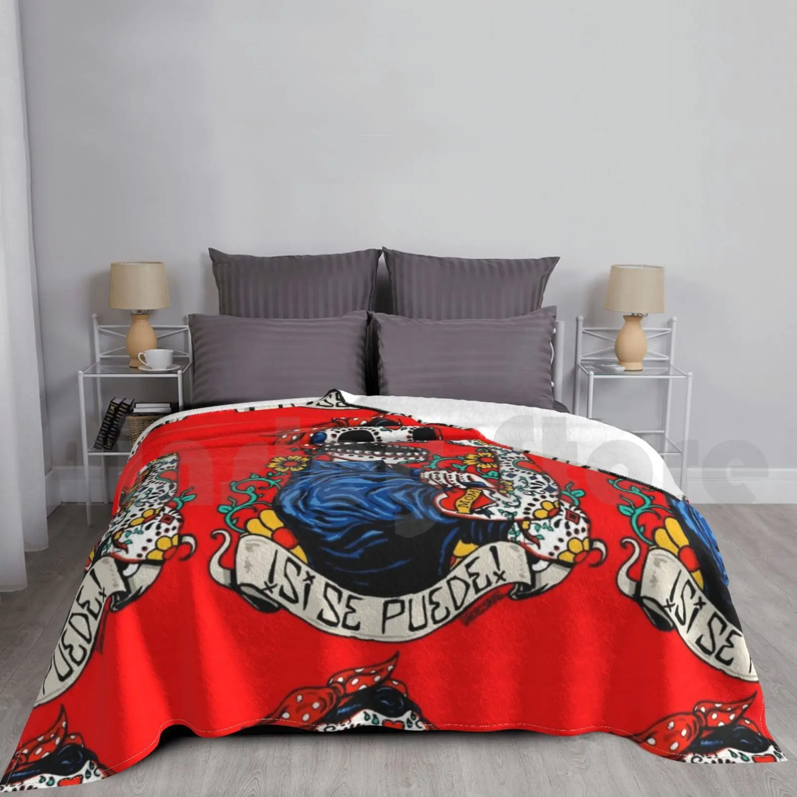 Rosie Skull Blanket For Sofa Bed Travel Rosie The Riveter Skull Skulls Rosie Feminism Feminist Calavera Skull