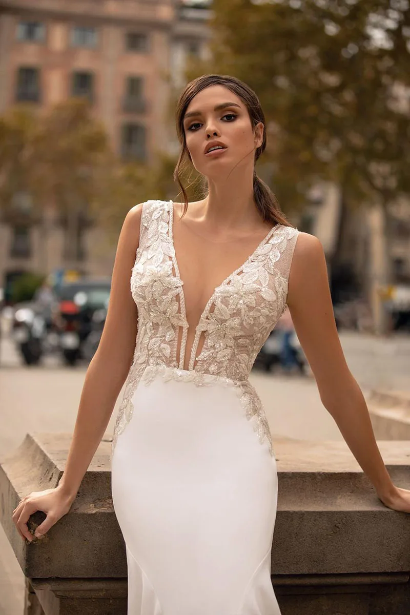 Vestidos de casamento sereia sexy sem costas apliques contas rendas cetim vestidos de noiva vestidos de casamento africanos personalizados