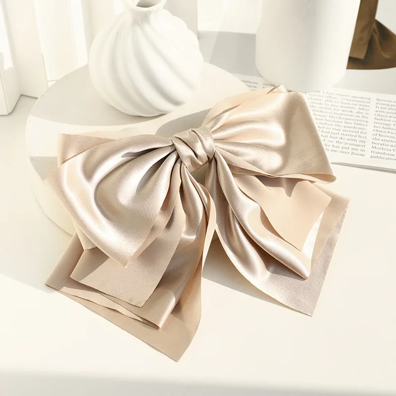 Girl Solid Color Oversized Bow Knot Hairgrips Hair Barrette Bohemian Hair Bow Elegant Satin Hair Clips Hair Accessories