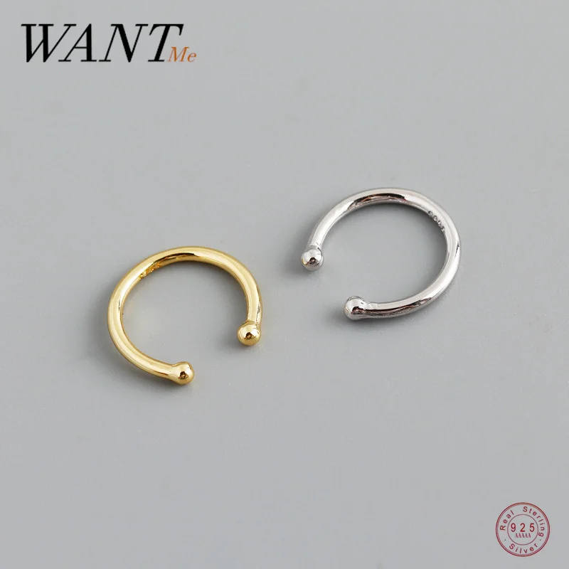 

WANTME 925 Sterling Silver Minimalist Fashion Ear Cuff Clip on Earrings For Women Men Girl Without Piercing Nose Ring Jewelry