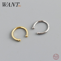WANTME 925 Sterling Silver Minimalist Fashion Ear Cuff Clip on Earrings For Women Men Girl Without Piercing Nose Ring Jewelry
