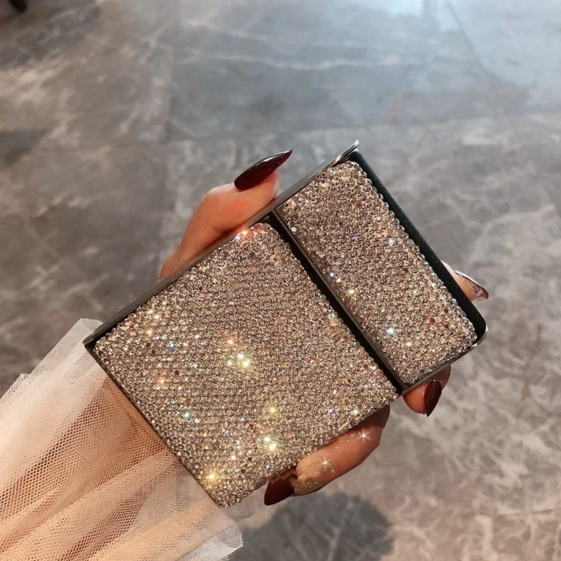 Creative Crystal Diamonds Cigarette Case Thin Metal Anti-pressure Portable Leather Fashion Smoking Tools Storage Box Women Gifts