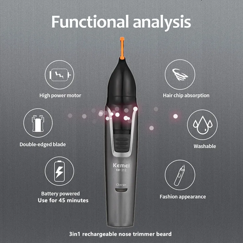 3in1 recarregável nariz aparador de barba trimer para homens orelha limpeza sobrancelha nariz aparador de pêlos para nariz e orelha barbeador