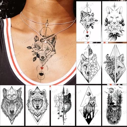 Pegatina de tatuaje temporal a prueba de agua, tatuajes falsos, arte corporal realista, Animal, Lobo, Rosa en el brazo, tatuaje negro para hombres, mujeres y niños