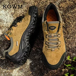 Zapatos de senderismo de cuero para hombre, botas tácticas impermeables de caza, zapatos de Trekking al tobillo, zapatillas de deporte al aire libre, zapatos de tenis casuales masculinos