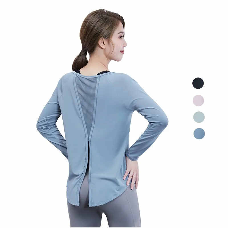 Vansydical Women Sports Long Sleeve Tops Sexy Mesh Yoga Shirts Loose Workout Gym Tees Female Running Fitness Quick Dry T-shirts