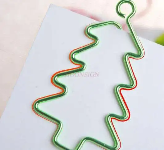 6pcs Bright Green Christmas Tree Paper Clip Bookmark Color Paper Clip Metal Paper Clip