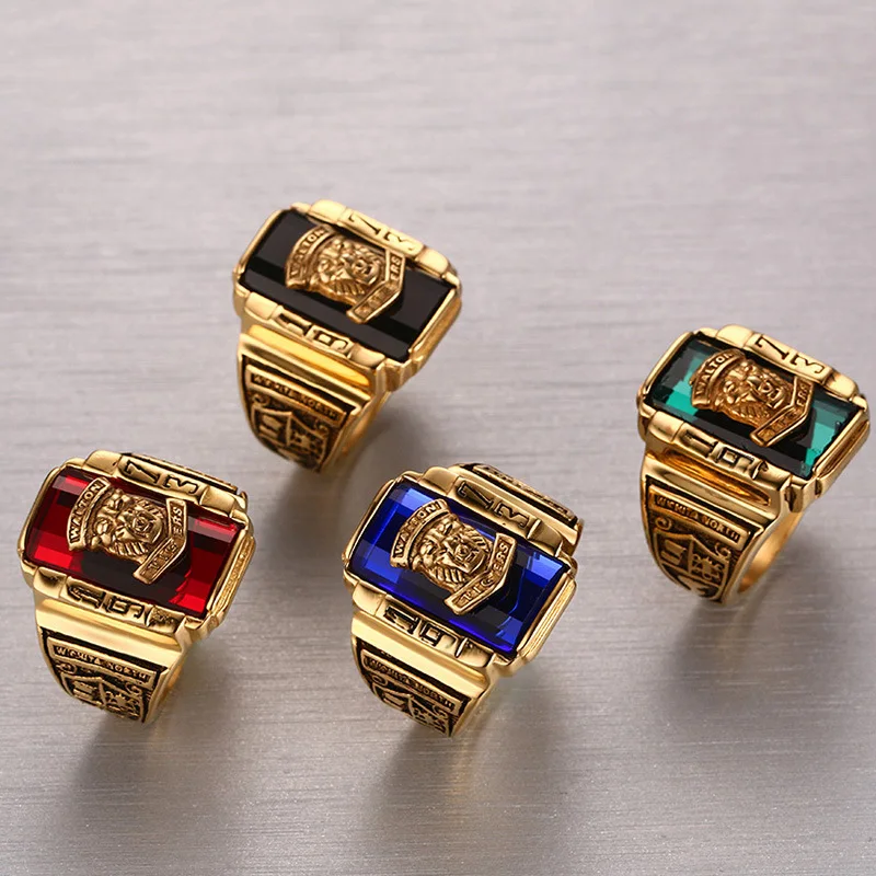 HOT Cool Multicolor Class Stone Men Rings Stainless Steel 1973 Walton Tiger Head Jewelry Gift Dropship  R533G