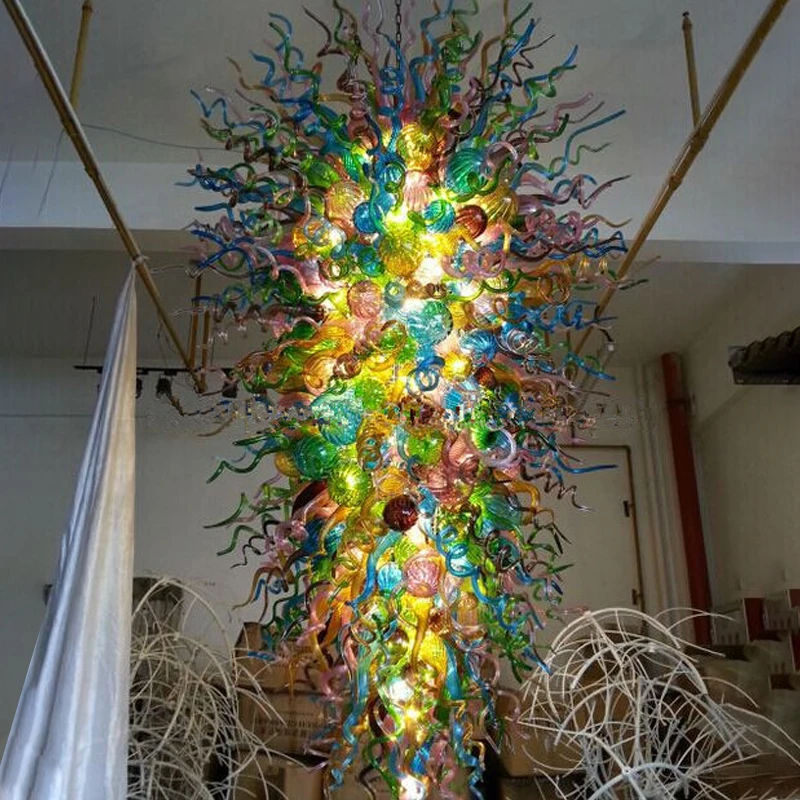 Colorful Hand Blown Glass Chandelier Light Large 150cm Modern Art Decor Long Pendant Lamp