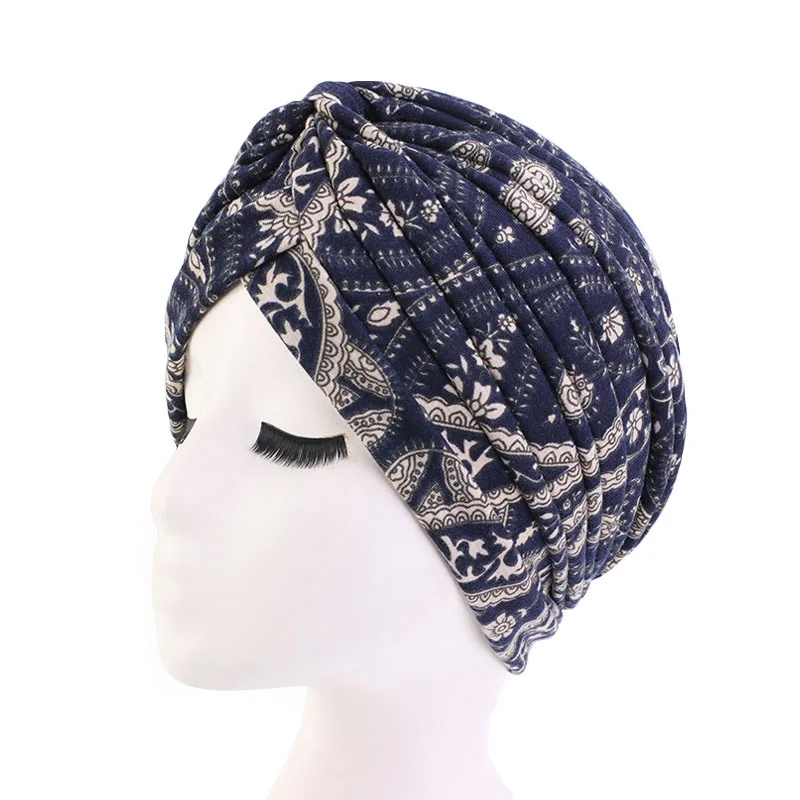 Casquettes turban en coton pour femmes, style ethnique, foulard à fleurs, bonnet arabe, chapeau indien, casquettes enveloppantes, nouveau, 2020, 600