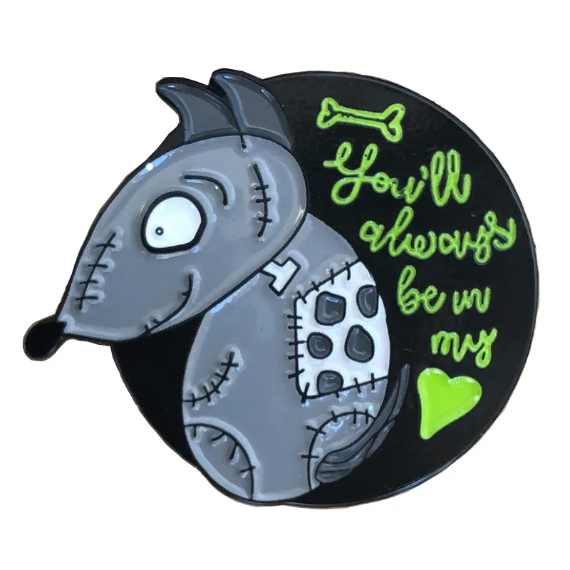 Você sempre será meu coração esmalte pino frankenweenie inspirado broche filmes animados em amor e perda de jóias