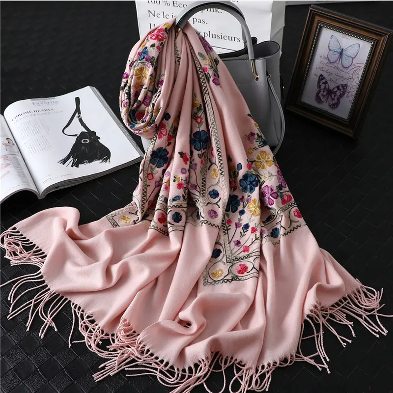 2022 designer brand women scarf winter embroidery cashmere scarves lady shawls and wraps female blanket pashmina foulard femme