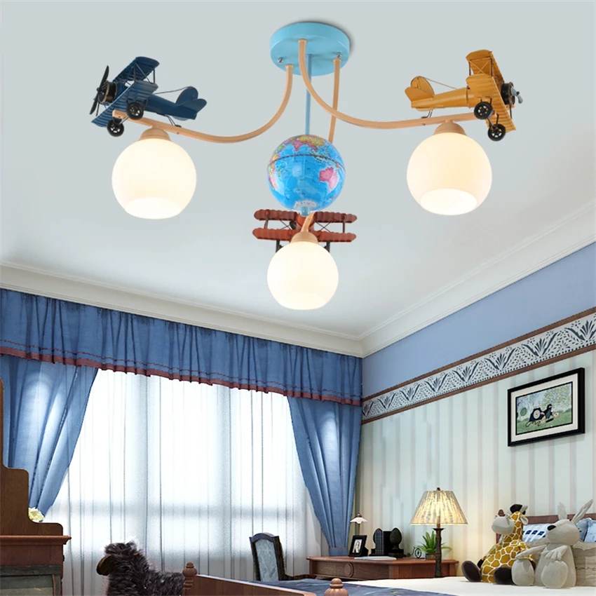 Retro children's room aircraft ceiling lights living room bedroom boys room LED American cartoon