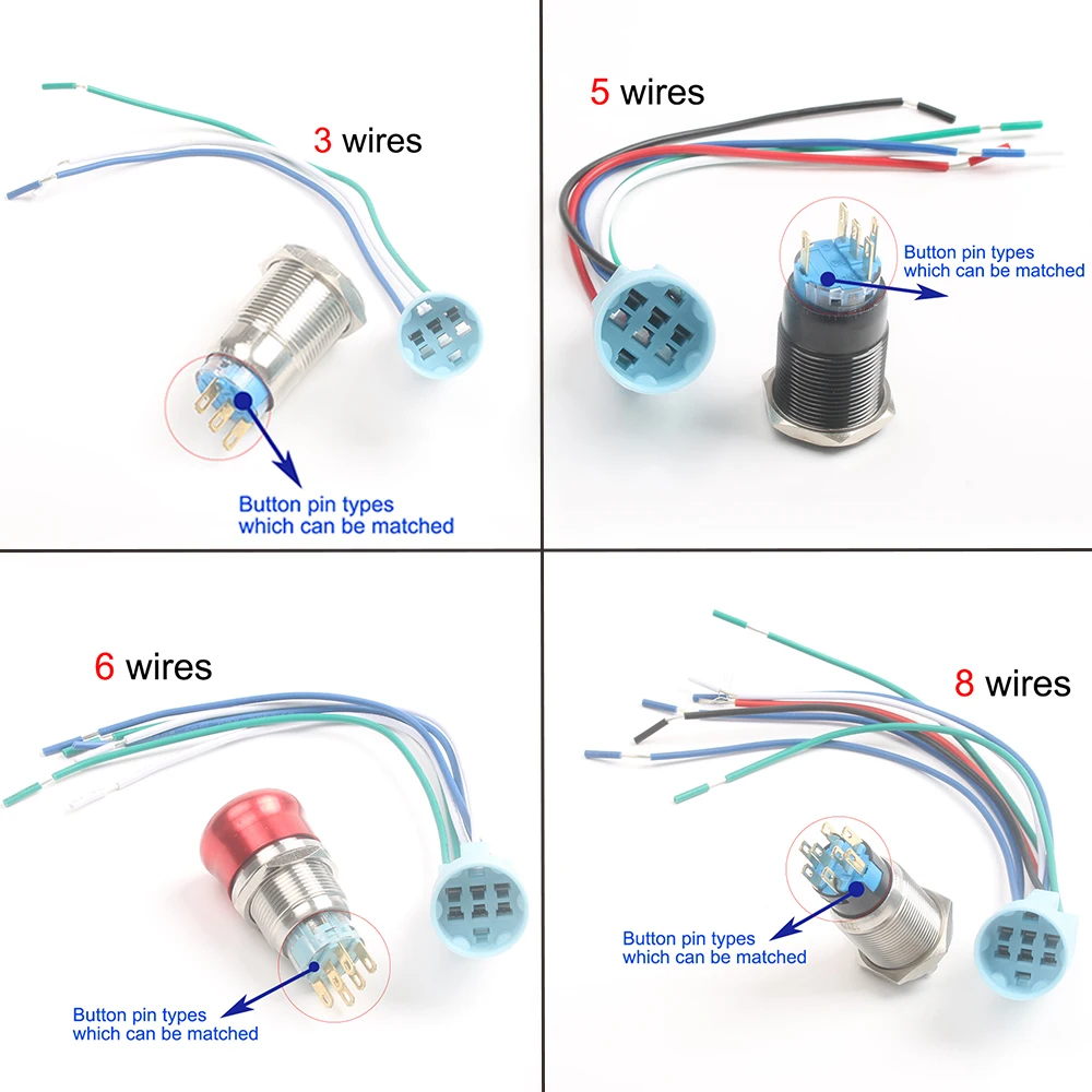 19mm metal push button socket wiring 3 wires 5 wires 6 wires 8 wires stable lamp light button Terminals  base