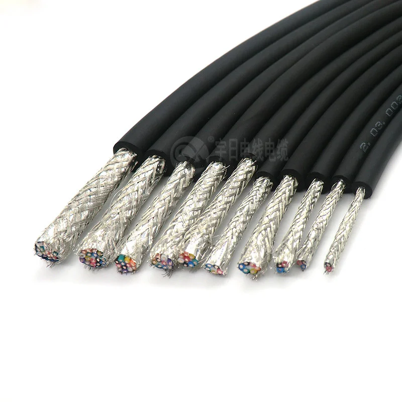 Flexible Shielded Cable 0.14,0.2,0.3mm² Control Wire  26,24,22AWG Tinned Copper 2,3,4,5,6,8,10,12,14,16,20 core