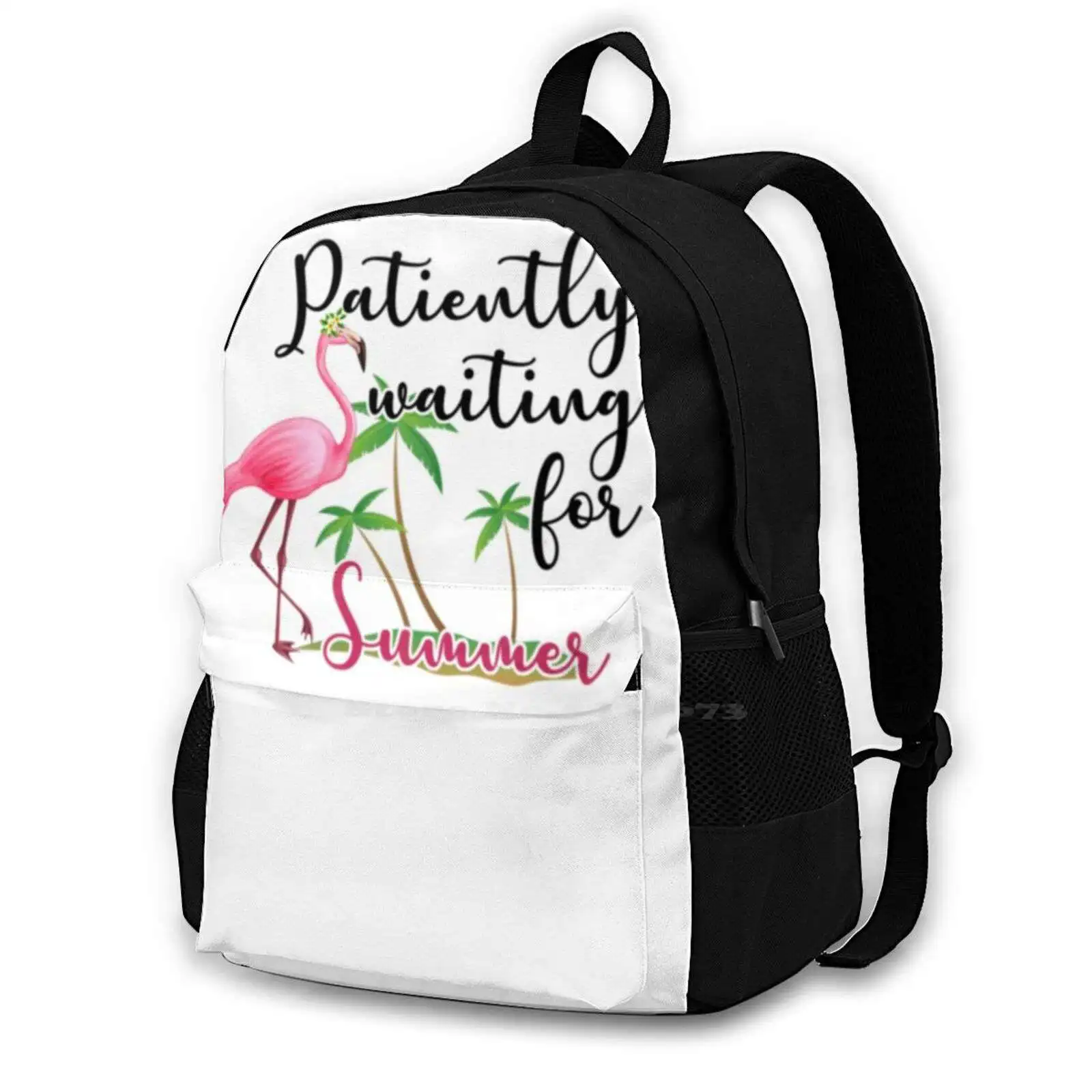 

Patiently Waiting For Summer Tshirt Flamingo Lover Backpacks For School Teenagers Girls Travel Bags Beach Bum Beachwear Beach