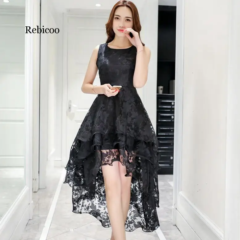 Fashion Spring Summer High Low Dresses sleeveless Elegant Slim Front short back long Puffy Party Dress White Women Tulle Dress