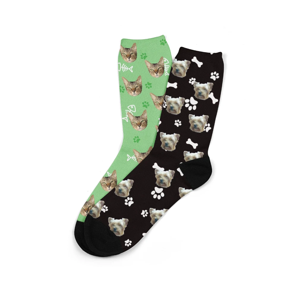 3D Printing Custom Personality Socks For Men Women Funny Pet Cat Fishbone Puppy Customized Photo Love Text Logo Cotton Socks