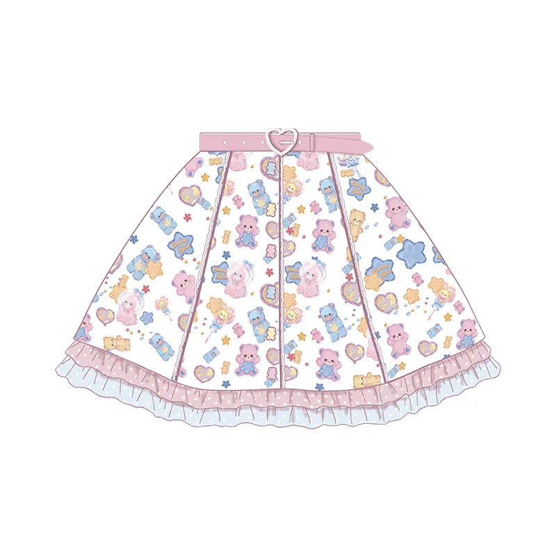 Lovely Bear Sweet Soft Cute Girl Cake Skirt Lolita vita alta simpatico cartone animato moda Kawaii Girl Lace Bowknot Cosplay Cos Loli